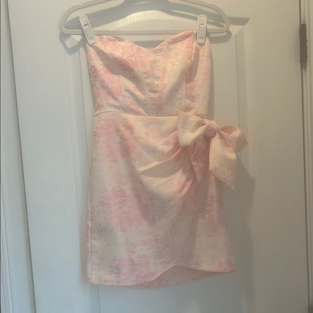 Pink Strapless Dress with Bow